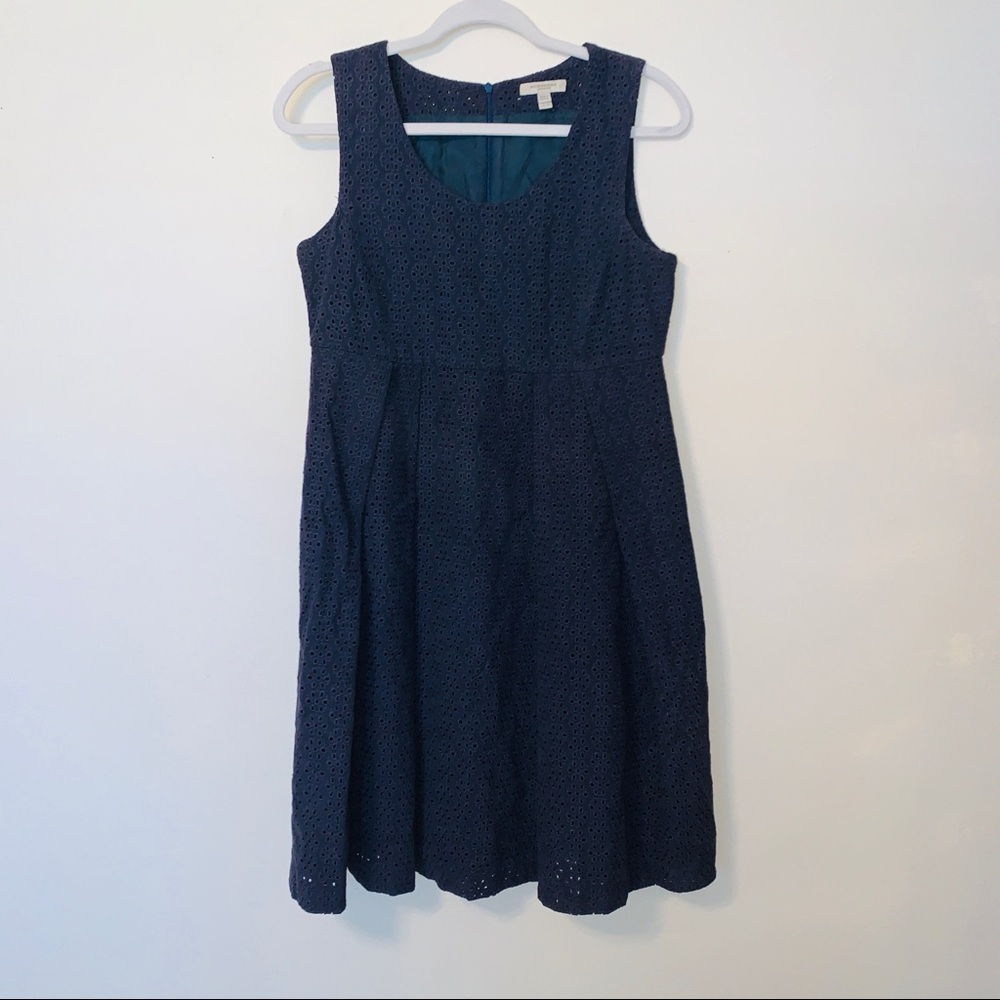 Burberry Navy Floral Eyelet Babydoll Dress Sz 8